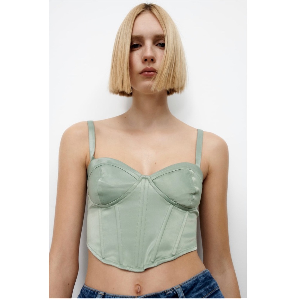 SATIN EFFECT CORSET CROP TOP || ZARA || YKCLOSET